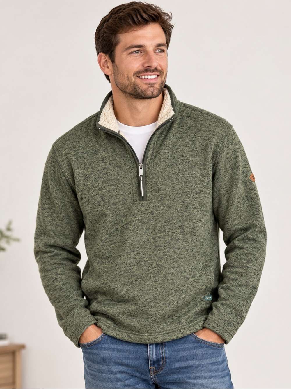 Orvis Olive Green Men’s Quarter-Zip Sherpa Pullover Sweater Size Medium